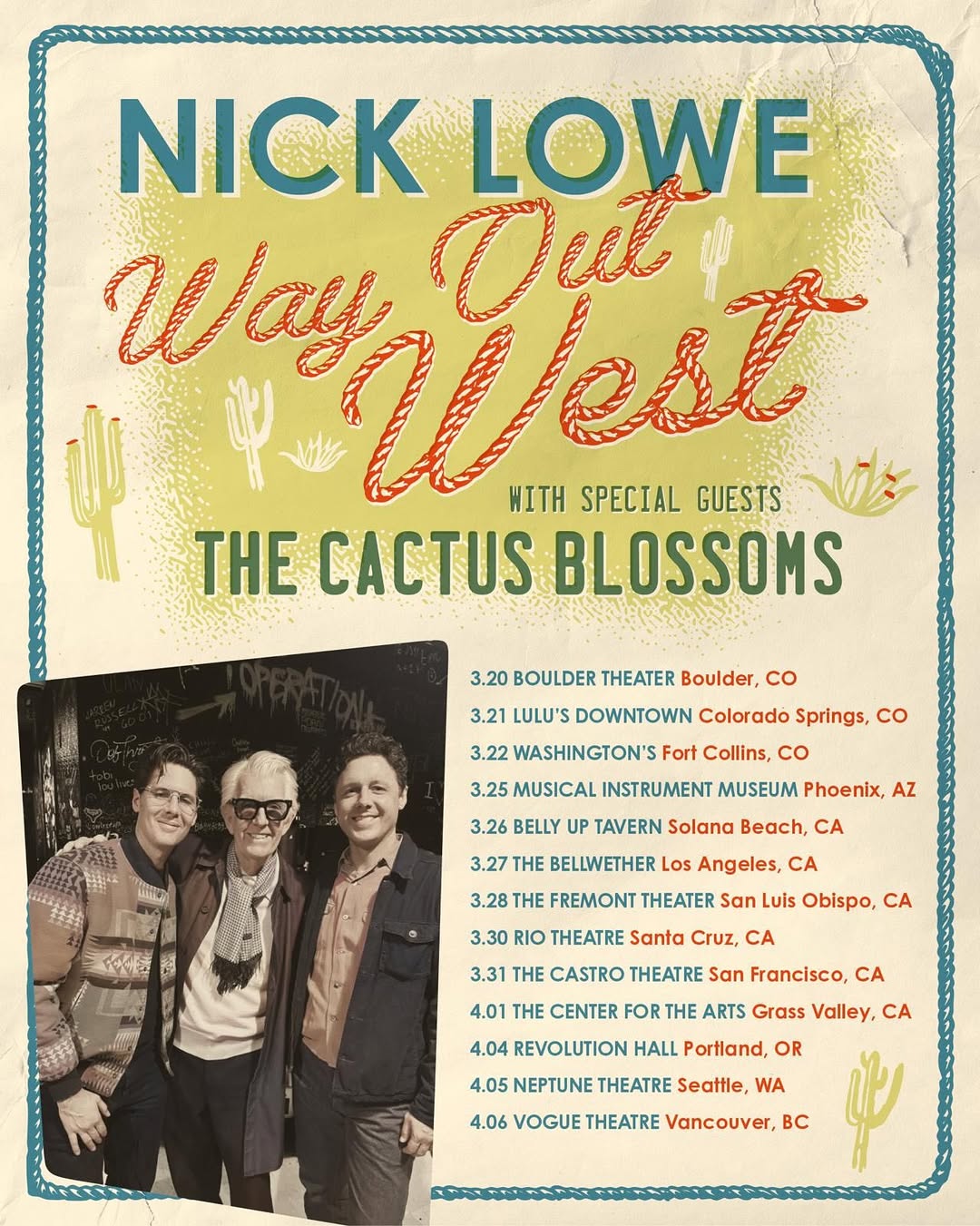 Nick Lowe Way Out West Tour Poster 2026